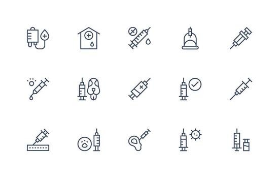 Vaccination Icon Set with 15 Regular Line Graphics Digital Product Icons for Fast Delivery vector