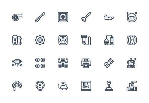 Mechanical Icon Set with 24 Thick Line Line Graphics Layout Icon Collection vector