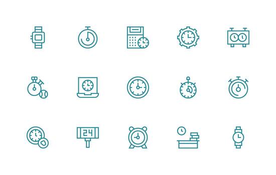 Clock featuring 15 Icons in Regular Line Design Icon Set for Projects vector