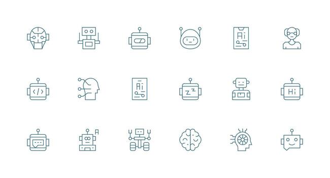 18 mínimo línea estilo íconos desde artificial inteligencia colección de uso múltiple icono diseño paquete vector