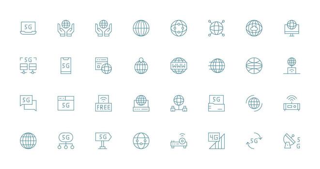 32 íconos para Internet acceso en Delgado línea formato píxel Perfecto íconos para moderno aplicaciones vector