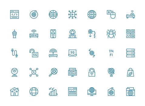Regular Clean Line Icons from Internet Set with 35 Vectors Basic Icon Series