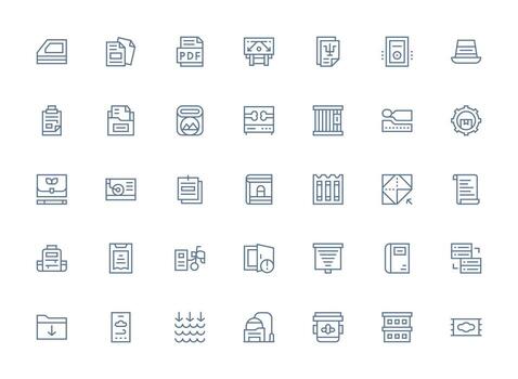 35 regular limpiar línea estilo íconos desde archivo colección sencillo íconos para interfaz y wireframes vector