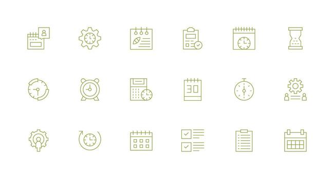 18 mínimo línea íconos para tarea administración gráficos organizado glifo íconos para rápido diseño vector