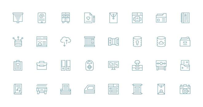 32 Delgado línea estilo íconos desde archivo colección compacto icono conjunto vector