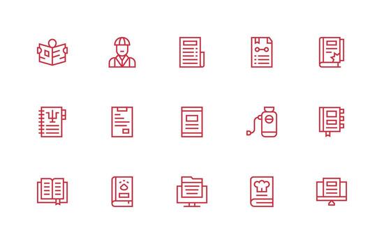 Manual Visual Pack containing 15 Regular Line Icons Full Icon Library for UI Designers vector