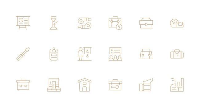 Workshop including 18 Minimal Line Illustrations Customizable Icon Series for Mobile Screens vector