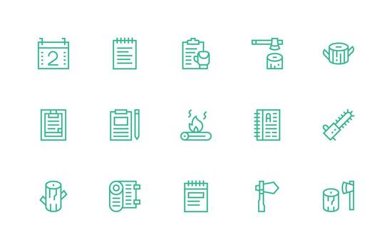 Log including 15 Regular Line Illustrations Theme-Based Icon Pack vector