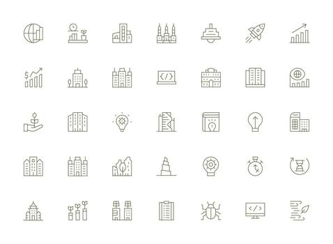 Development featuring 35 Icons in Light Line Design Icon Set for Projects vector