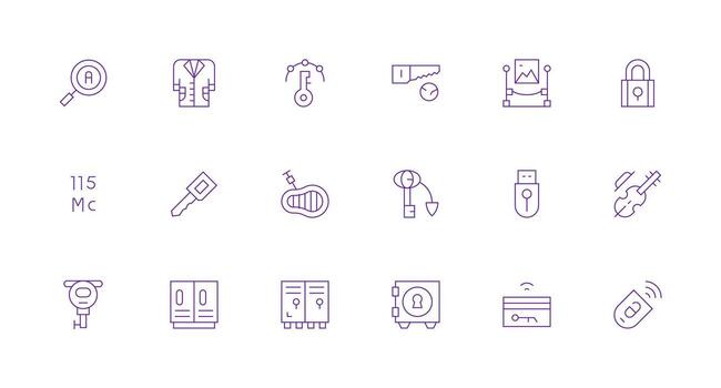 Key Icon Collection with 18 Minimal Line Designs Scalable Icons for Cross-Platform Interfaces vector