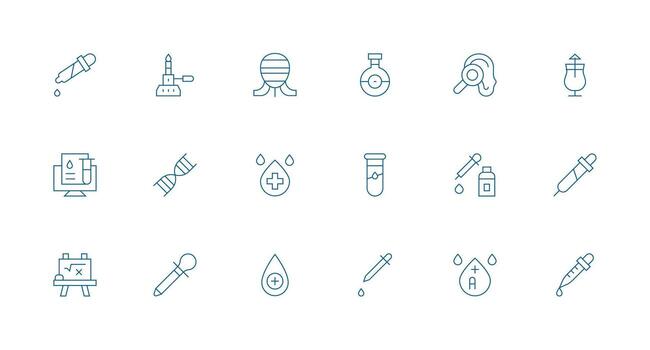 prueba icono colección con 18 mínimo línea diseños multi-estilo íconos para creativo proyectos vector