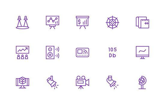 Projection Design Icons featuring 15 in Regular Line Style UI-Ready Icon Collection vector