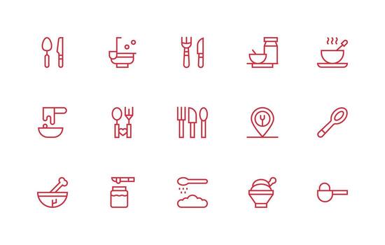 Spoon Design Icons featuring 15 in Regular Line Style Complete Icon Set for Mobile Apps vector