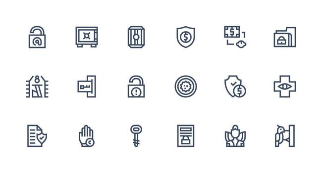 Protected Set with 18 Strong Stroke Line Icons Customizable Icon Series for Mobile Screens vector
