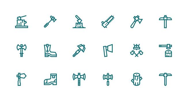 leñador presentando 18 íconos en fuerte carrera línea diseño usuario interfaz íconos para digital productos vector