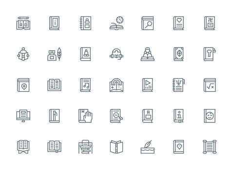 Regular Clean Line Icons from Book Set with 35 Vectors Simple Icons for Interface and Wireframes
