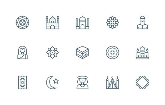 15 Regular Line Style Icons from Islamic Collection Icon Set for Projects vector