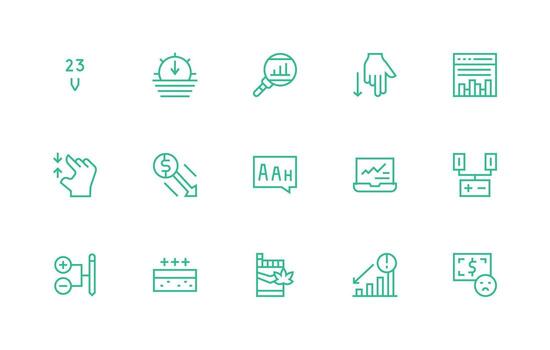 Decrease including 15 Regular Line Illustrations Core Icon Collection for Daily Tasks vector