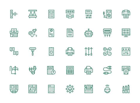 35 Regular Clean Line Style Icons from Output Collection Compact Icon Pack vector