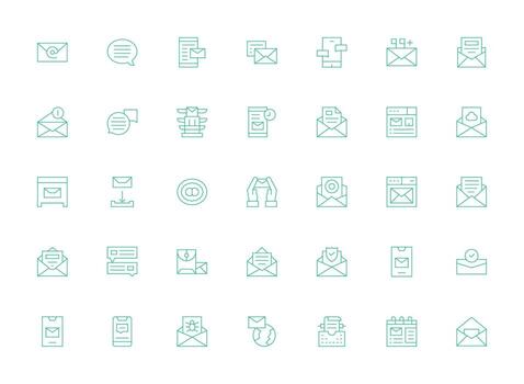 35 íconos para bandeja de entrada en ligero línea formato rápido acceso íconos para ui desarrollo vector