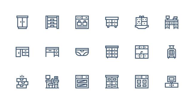 Drawers Set with 18 Strong Stroke Line Icons Interface Icon Collection vector