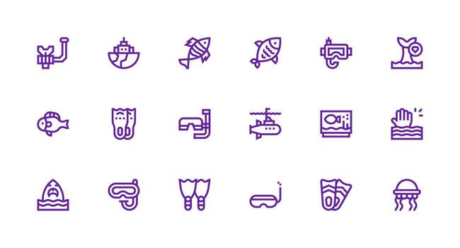 Strong Stroke Line Style Underwater Icons with 18 Vectors Sharp Icons for Presentations