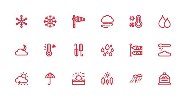 Weather Design Icons featuring 18 in Strong Stroke Line Style Basic Icon Series vector