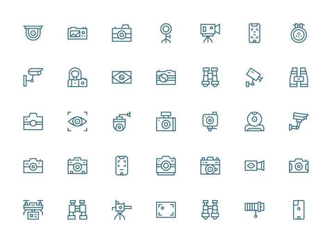 35 Regular Clean Line Designs for Camera Icons Multi-Purpose Icon Pack for Templates vector
