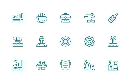 Industry Icon Collection with 15 Regular Line Designs Responsive Icon Set for Flexible Layouts vector