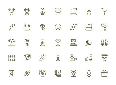 Celebration Design Icons featuring 35 in Regular Clean Line Style Full Icon Library for UI Designers vector