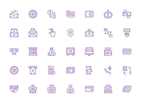 Banking Visual Pack containing 35 Regular Clean Line Icons User Interface Icons for Digital Products vector