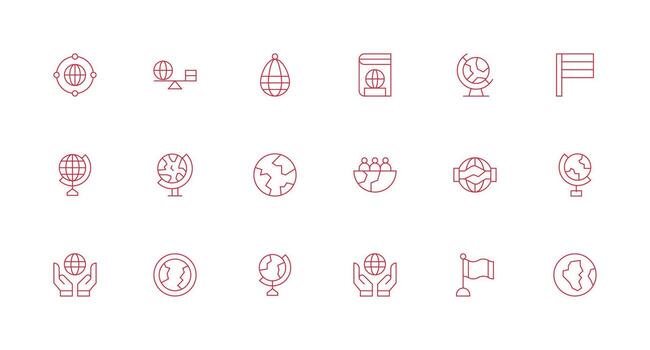 18 Icons for International Relations in Minimal Line Format Pixel Perfect Icons for Modern Apps vector