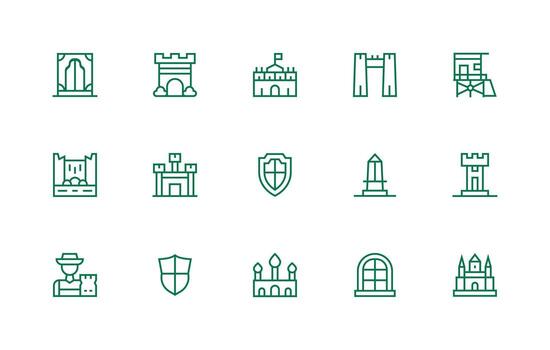 Castle Visual Pack containing 15 Regular Line Icons Design Ready Icon Set for Teams vector