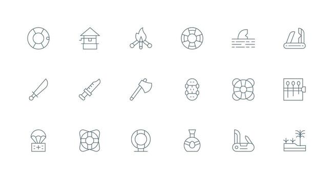 Survival Design Icons featuring 18 in Minimal Line Style Modern Line and Glyph Icon Series vector