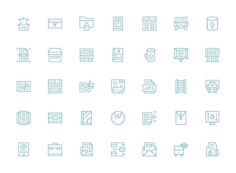archivo presentando 35 íconos en ligero línea diseño flexible icono sistema para web interfaces vector