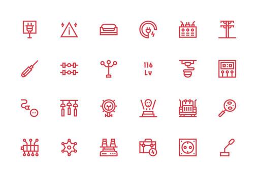 Electrical Icon Set with 24 Thick Line Line Graphics All Device Compatible Icon Set vector