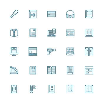 Reading Design Icons featuring 25 in Medium Stroke Outline Style Line Icon Collection vector