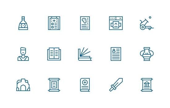 15 Regular Line Style Icons from History Collection Web Icon Collection vector
