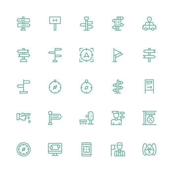 25 Medium Stroke Outline Vectors for Wayfinding Theme Flexible Icon System for Web Interfaces