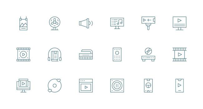 18 Minimal Line Icons for Media Player Graphics Icon Collection Set vector