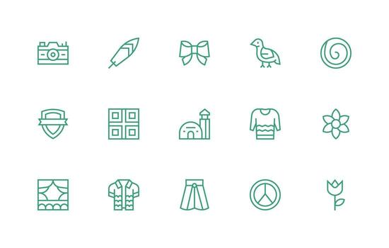 Regular Line Icons from Monochrome Set with 15 Vectors Complete Icon Bundle for Web Design
