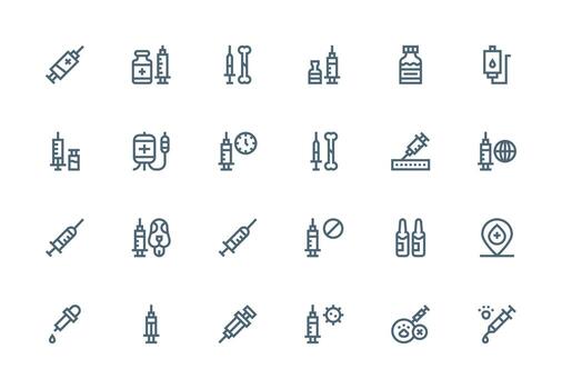 24 Injection Icons in Thick Line Line Aesthetic Flexible Icon System for Web Interfaces vector