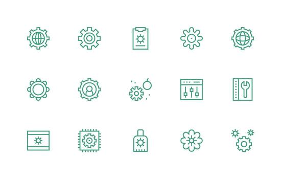 System Settings featuring 15 Icons in Regular Line Design Clean Icon Pack vector