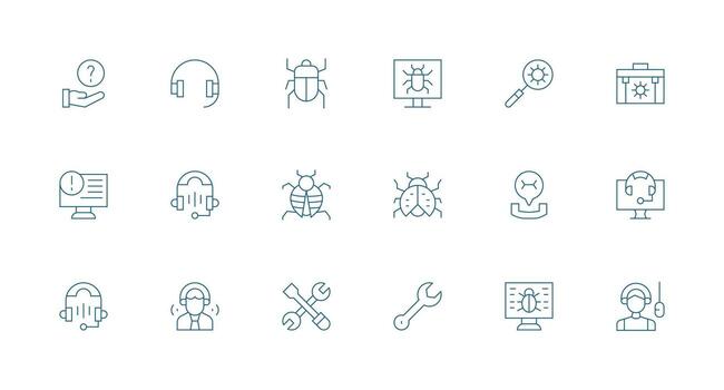 técnico apoyo presentando 18 íconos en mínimo línea diseño todas dispositivo compatible icono conjunto vector