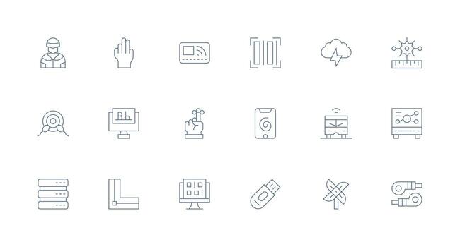tecnología icono conjunto con 18 mínimo línea gráficos organizado paquete para proyecto bienes vector