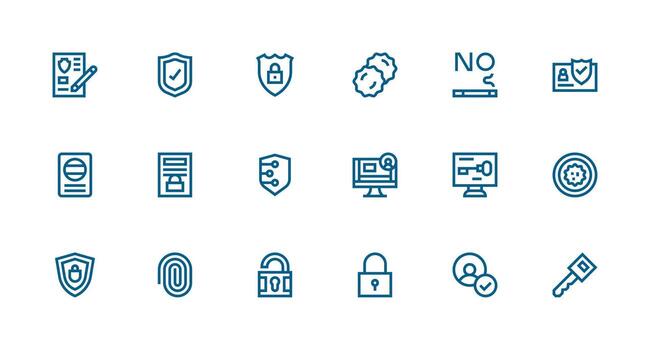 Strong Stroke Line Style Authentication Icons with 18 Vectors Scalable Icon Pack