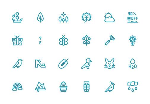 24 íconos para primavera en grueso línea línea formato ui y ux enfocado icono colección vector