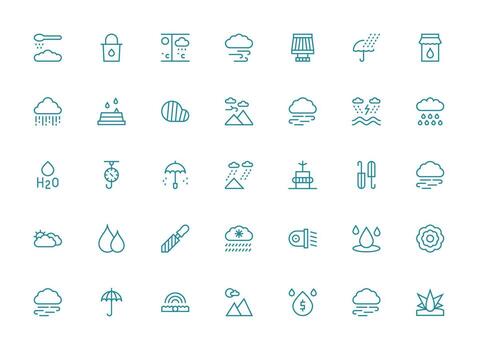 regular limpiar línea estilo lluvia íconos con 35 vectores interfaz íconos para diario utilizar