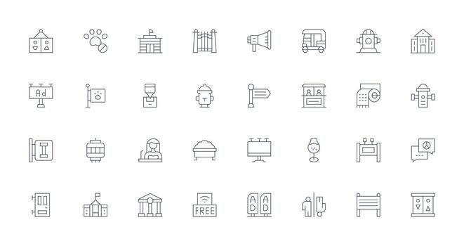 Public featuring 32 Icons in Thin Line Design Professional Icon Set vector