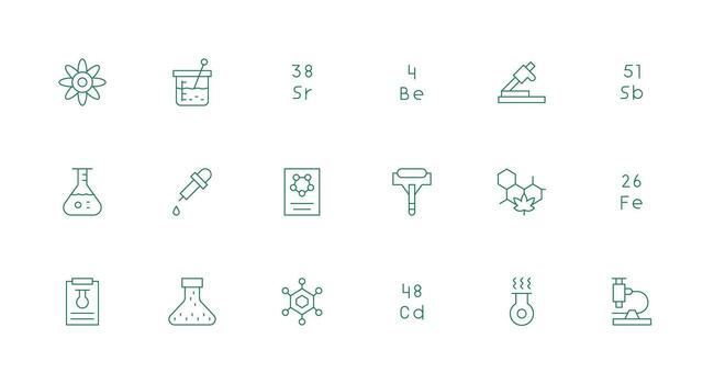 18 Minimal Line Style Icons from Chemistry Collection Fully Editable Icon Set for Web vector
